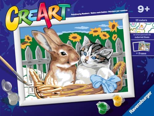 Ravensburger - CreArt Serie D, Amici Nella Cesta, Dipingere con i Numeri, Kit Pittura Bambini, Tema Animali, Cornice Inclusa, Gioco Educativo, Idea Regalo Bambino e Bambina 7+ Anni, 24x18 cm