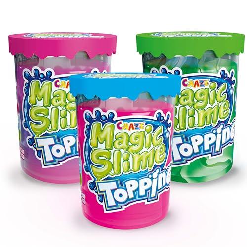CRAZE Magic Slime Topping Magic, 3 flaconi di Slime per bambini, ogni flacone contiene 70 ml di Slime e due toppings