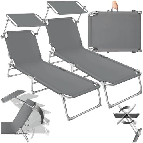 Set di 2 Lettini Prendisole Pieghevoli con Parasole TecTake - Grigio
