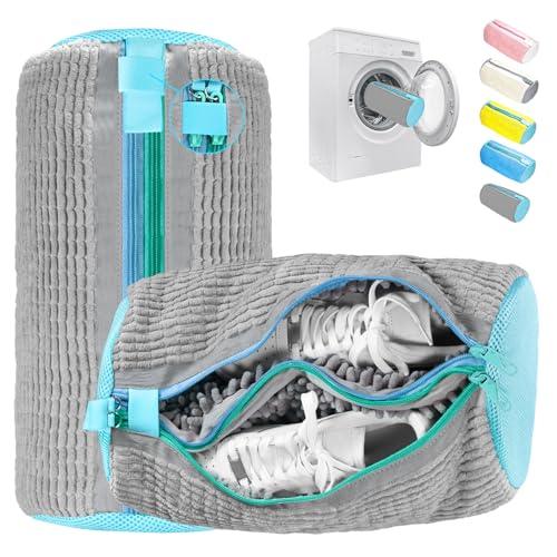 Sacchetto Lavatrice Scarpe 2 in 1 con Doppia Cerniera e Tasche Multiple