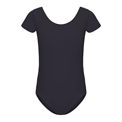 HIPPOSEUS Body da Danza Classica per Ragazze - Maniche Corte, Nero, 9-10 Anni
