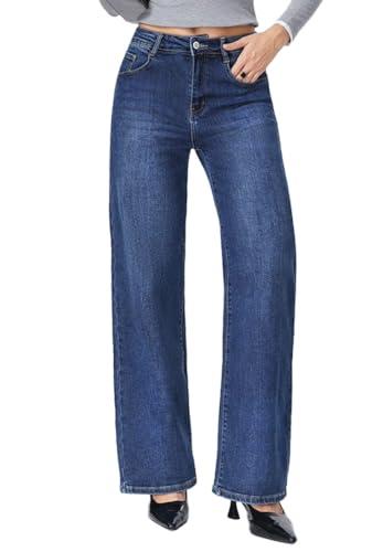 vittorio y Jeans Donna Larghi Vita Alta - Jeans Baggy Donna in Denim Elasticizzato, Modello Comfort con Taglio Alto e Gamba Larga, Tasca Laterale (IT, Testo, XL, Regular, Regular, Denim)