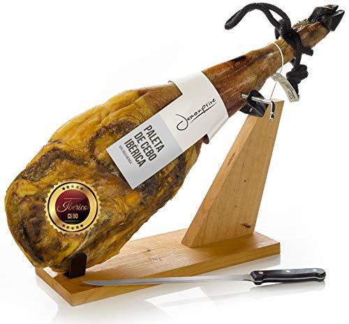 Prosciutto Spagnolo Pata Negra Ibérico (Spalla) 4-4.5 Kg con Porta Prosciutto e Coltello - Jamon Iberico (Paleta Cebo)