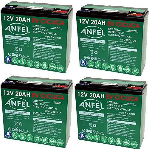 KIT 4x BATTERIA RICARICABILE AL PIOMBO 12V 48V 20AH DEEP CYCLE, USO CICLICO, per BICI SCOOTER CARROZZINE CARRELLI a MOTORE ELETTRICO di TRAZIONE - 6DZM20 6-DZM-20