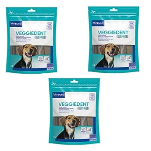 Virbac VeggieDent M - Strisce da masticare per cani di taglia media (da 10 a 30 kg), 3 x 15 strisce