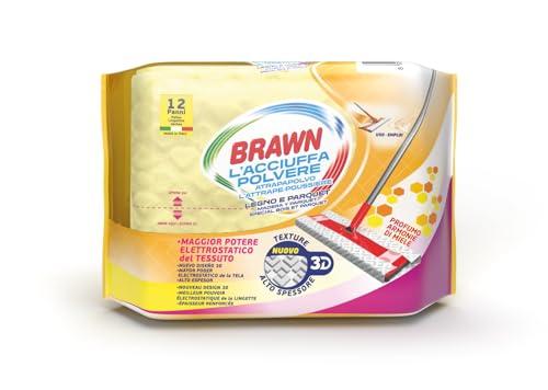 Brawn Acciuffapolvere Legno e Parquet, Tessuto in Texture 3D ad Alto Spessore con Maggiore Potere Elettrostatico, Profumo Armonie di Miele, Confezione da 12 Panni