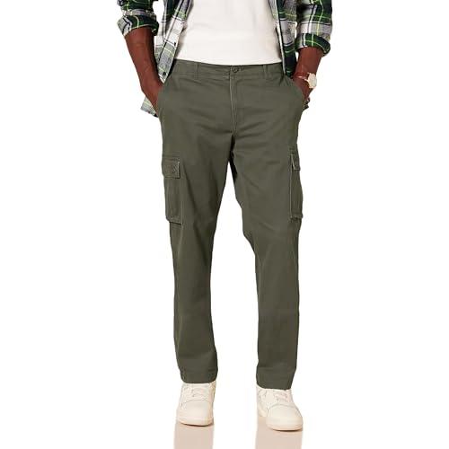 Amazon Essentials Pantaloni cargo elasticizzati dal taglio dritto (disponibili nelle taglie Big & Tall) Uomo, Verde Oliva, 32W / 32L