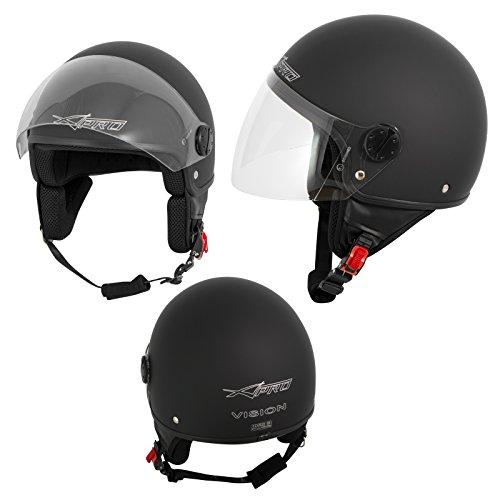 A-Pro Casco Jet Demi Scooter Moto Omologato ECE 22 Visiera Antigraffio Nero Opaco