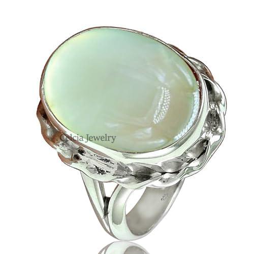 Anello con Prehnite Naturale Ovale in Argento Sterling 925