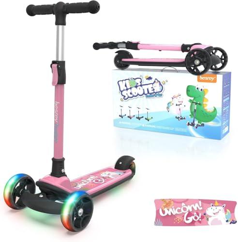 Monopattino Bambina Besrey Unicorno Rosa con Ruote LED