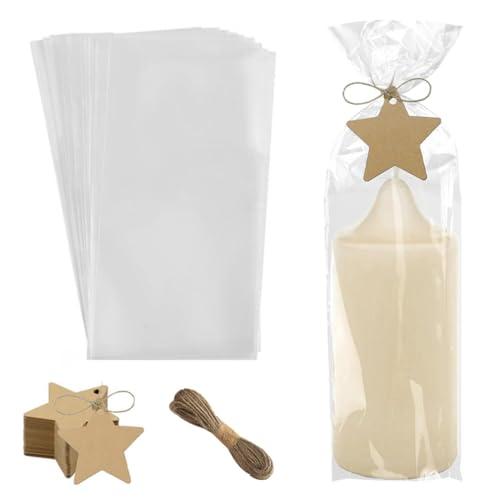 KQOZG Set di 50 Sacchetti in Cellophane con Etichette Kraft e Spago