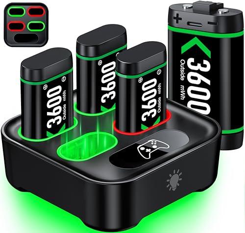 Batterie Ricaricabili per Controller Xbox (4 x 3600mWh) con Ricarica Rapida