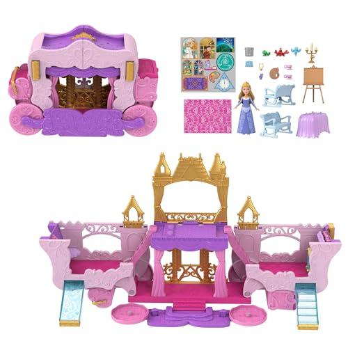 Mattel Disney Princess - Castello Carrozza, playset trasformabile 2 in 1 con mini bambola Aurora, include 3 piani, 6 aree di gioco, 4 personaggi, e accessori, giocattolo per bambini, 3+ anni, HWX17