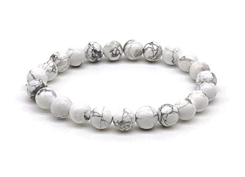 Bracciale Howlite Bianca Unisex, Pietre Dure Naturali, Elastico 19 cm, Fatto a Mano