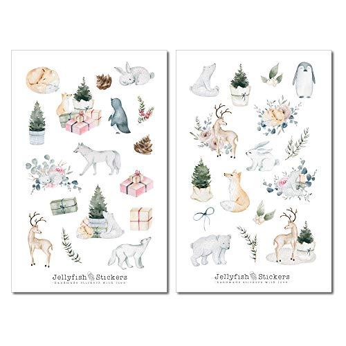 Set di adesivi sugli animali invernali - adesivi per il diario, adesivi per l'agenda, adesivi, Natale, inverno, animali, neve, foresta, regalo, cervo, volpe