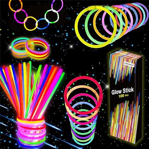Braccialetti Luminosi Fluorescenti KIMIMARA - 100 Pezzi Bracciali Luminosi Bambini per Feste con 100 Connettori (A)