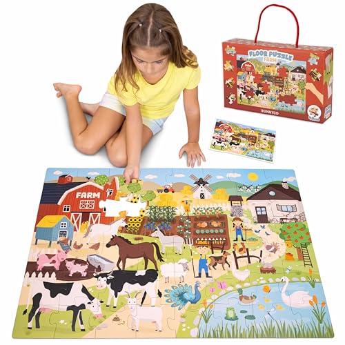 BONNYCO Puzzle Bambini XXL Animali della Fattoria 48 Pezzi Grandi