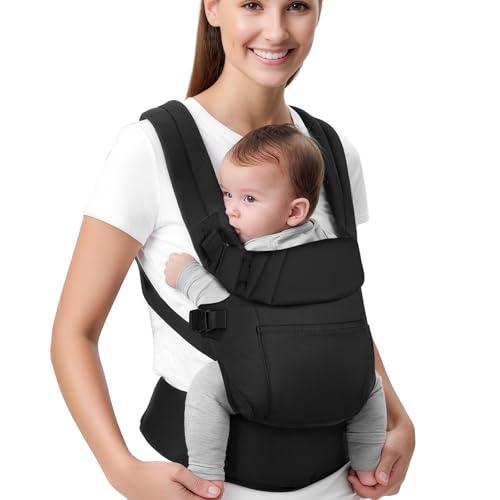 IBOPUXIU Marsupio Ergonomico Nero per Neonati e Bambini