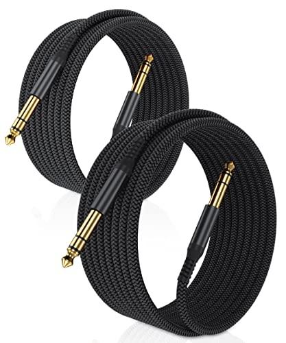 Elebase Cavo per Chitarra TRS 6,35mm, 2m, Set da 2, Nero