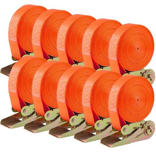 Cinghie a Cricchetto Professionali, 6m x 25mm, Set da 10 - Arancione