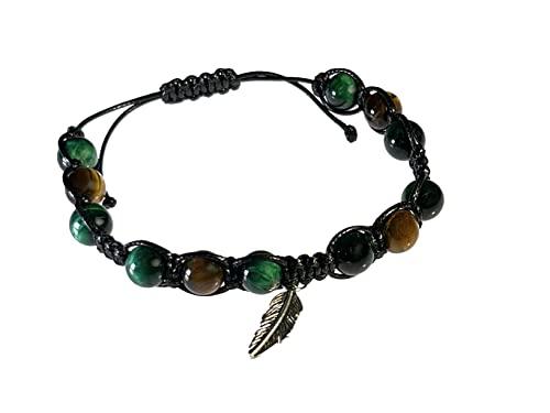 Bracciale Unisex Regolabile con Occhio di Tigre e Penna