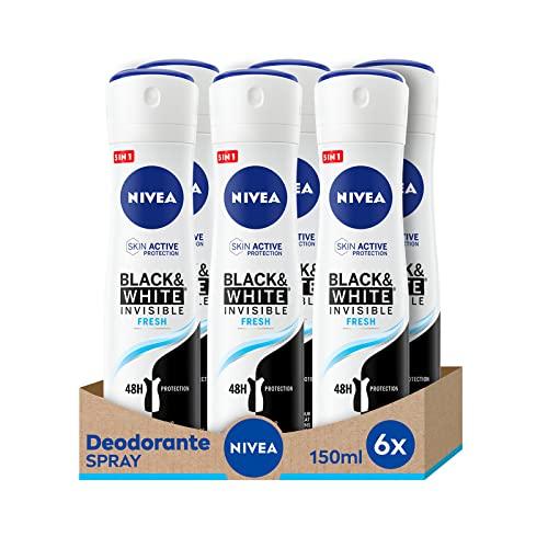 NIVEA Black & White Invisible Fresh Deodorante Spray - Pack da 6 x 150ml
