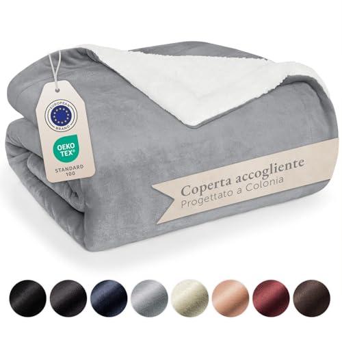 Blumtal Plaid in Pile Sherpa Grigio 220 x 240 cm - Morbidezza e Calore Certificati Oeko-TEX®