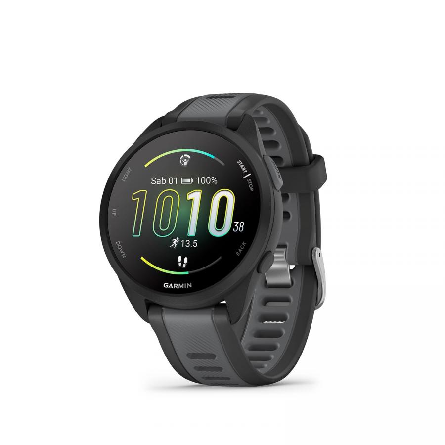 Garmin Forerunner 165, Smartwatch per la corsa, 43mm, GPS, Cardio, VO2max, Report mattutino, HRV Status, Piani gratuiti 5K, 10K e 21K, Training Readiness, Garmin Pay (Black & Slate Gray)