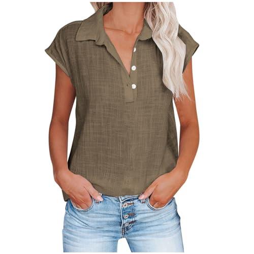 Camicia Lino Cotone Donna 2024 offertegiornaliere Donna Estiva Curvy Magliette Donna Estive Belle Manica Corta Camicia MarroneDonna con Bottoni Canotta per Comoda e Traspirante S-XXL Arancia
