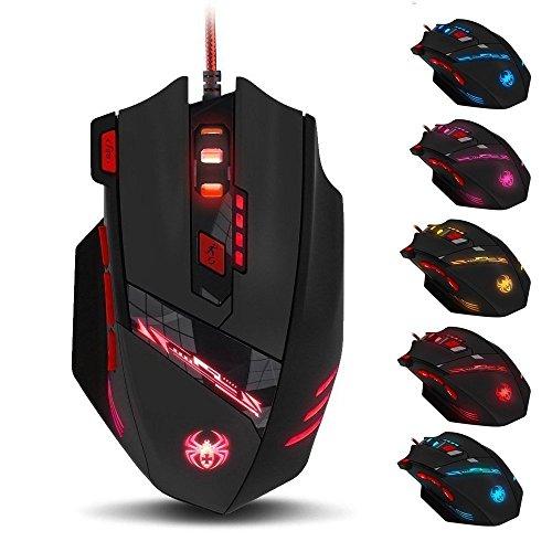Zelotes Mouse Gaming Cablato 9200DPI con 8 Pulsanti Programmabili e Pesi Regolabili