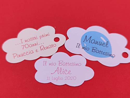 ArtigianeriA - Set di Etichette Personalizzate a Forma di Nuvola per Bomboniere Fai da Te