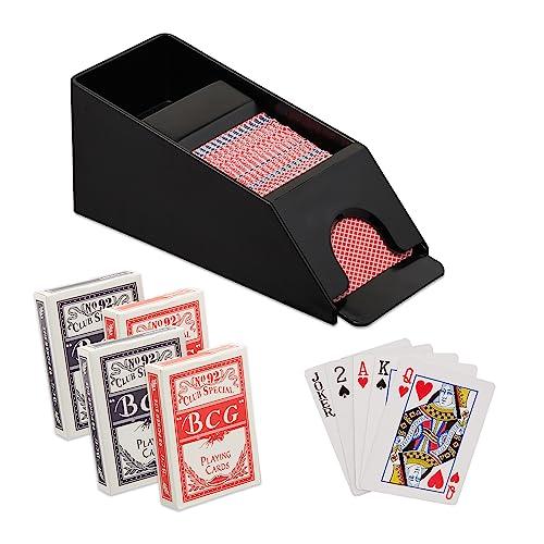 Relaxdays Distributore di Carte da Gioco con 4 Mazzi, Nero
