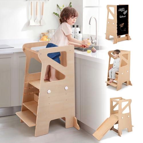 Labebe Torre di Apprendimento Montessori 4 in 1 con Lavagna e Scivolo
