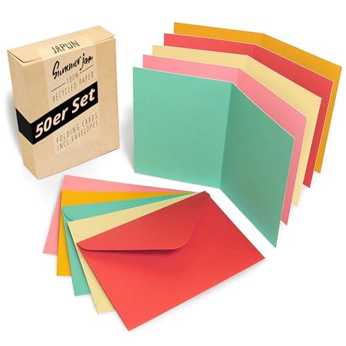 Japun - Set di 50 biglietti pieghevoli colorati con buste - DIN A6 / C6