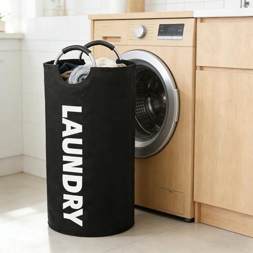 1 cesto portabiancheria grande da 90 l, cesto portabiancheria pieghevole, alto, facile da trasportare, con manici in alluminio protetto in schiuma, per bagno, lavanderia, università, viaggi (nero)