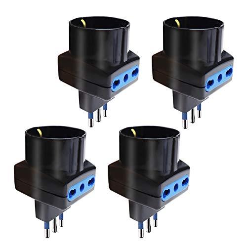 EXTRASTAR Set 4 Adattatori 3 Posti 1 Schuko + 2 Bivalenti 10/16A, Nero, Confezione da 4