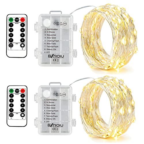 BXROIU 2 x 50 LEDs Stringa Luci a Batteria Bianco Caldo