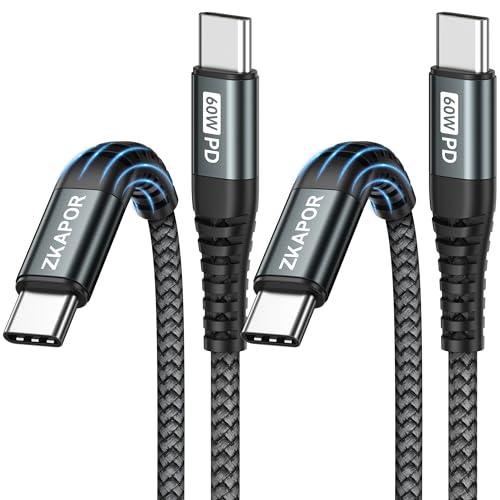 ZKAPOR Cavo USB C USB C (2 Pezzi, 2M) - Ricarica Rapida 60W, Compatibile con iPhone 15, Samsung Galaxy S23, iPad Pro/Air, Huawei P40/Mate 60, Pixel - Grigio