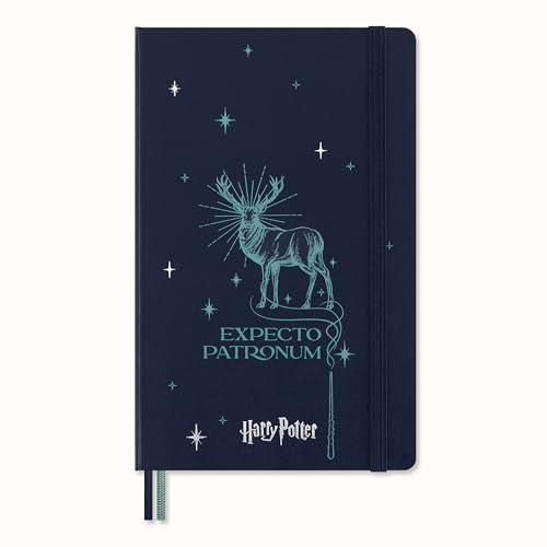 Moleskine Collezione Incantesimi del Mondo Magico Harry Potter Patronum Notebook, Taccuino a Righe con Copertina Rigida Fosforescerente con Risguardi Personalizzati, Formato Large 13 x 21 cm