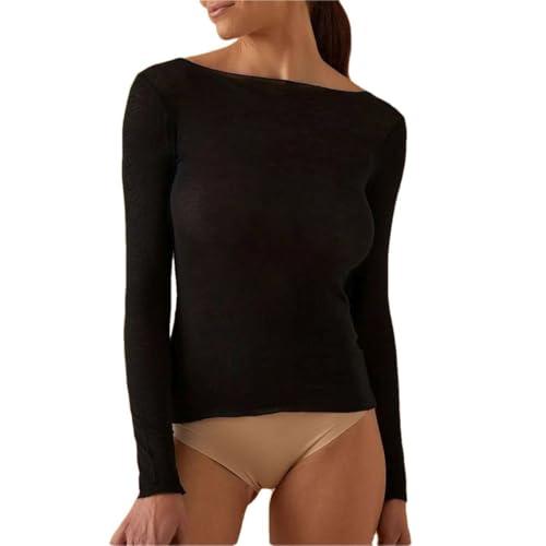 JADEA Maglia Donna in Modal e Cashmere Scollo a Barca Nero L