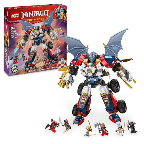 LEGO NINJAGO Mech Ultra Combinatore di Zane - Robot Giocattolo 4 in 1 Separabile in Aereo, Macchina, Drago e Action Figure con 6 Minifigure, Giochi per Bambini da 9 Anni da La Rivolta dei Draghi 71834