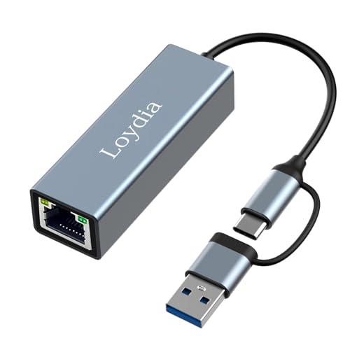 Adattatore USB C a Ethernet, Adattatore Internet Ethernet, Adattatore di Rete da USB 3.0 Type C a Gigabit ethernet RJ45, Plug & Play, Adattatore di rete USB ethernet per Huawei/Laptop/MacBook
