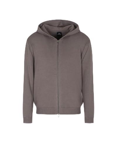 Armani Exchange Felpa con Cappuccio Uomo Cozy Logo Patch Grigio Scuro