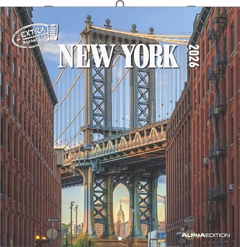 Alpha Edition - New York 2026 – Calendario a brossura 30x30 cm – Calendario da parete – Per gli appassionati di USA e città – 12 scatti di New York – Con spazio per appunti, festività e date delle
