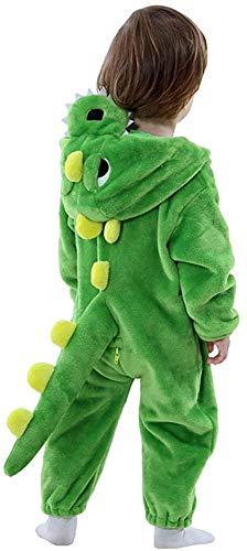 LOLANTA Costume da dinosauro per bambino, costume in Pile Felpa con Cappuccio (Verde, 3-4 anni)