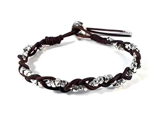 Bracciale Uomo Cuoio Grezzo e Pepite Metallo - Patagonia LuZ