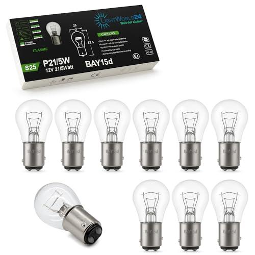 LIGHTWORLD24 - 10 Lampadine BAY15D P21/5W per Auto, 12V