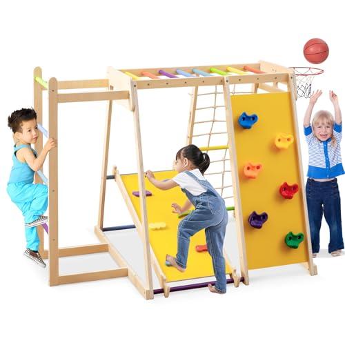 COSTWAY Set da Arrampicata 6 in 1 per Bambini in Legno - Parco Giochi Multifunzionale