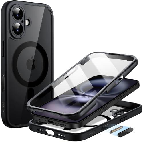 JETech Cover per iPhone 16 6,1 Pollici con Vetro Temperato e Pulsante Camera Control, MagSafe Compatibile, Nero