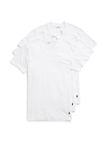 POLO RALPH LAUREN Classic Fit Undershirt w/Wicking 3-Pack V-Necks 3 White/Cruise Navy Pp LG
